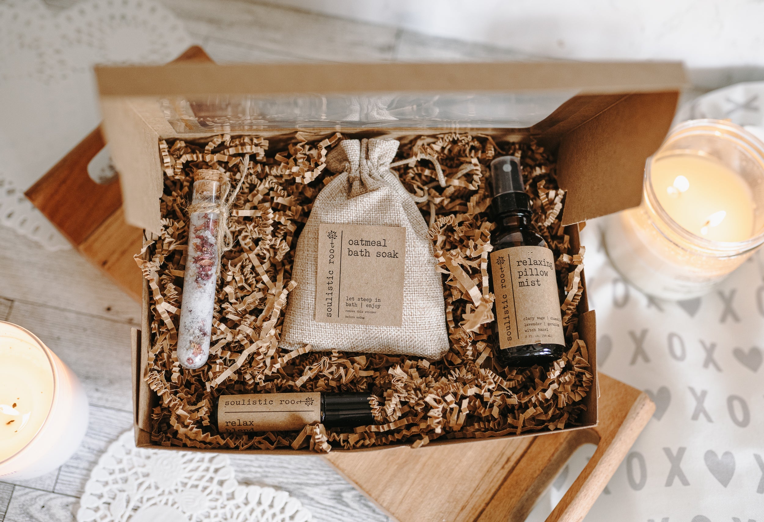 Gift Set - Pillow Spray, Relax Roller, Oatmeal Soak & Rose Test Tubes